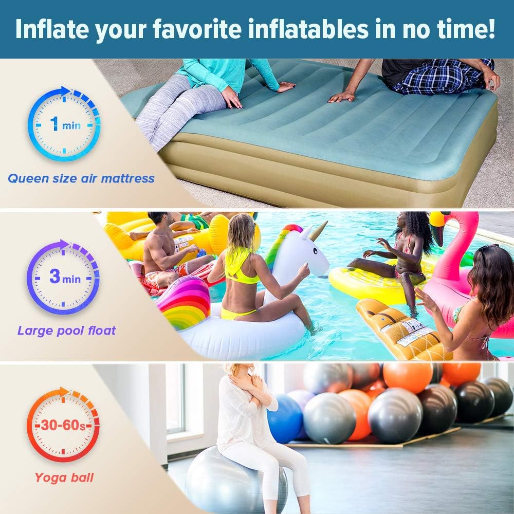 OutdoorMaster Air Mattress Pump - Electric Air Pump Portable OP420 0.64 PSI Inflator/Deflator Pumps for Raft, Pool, Pool Floats, Bed, Toy, Yoga Ball, Quick-Fill AC Pump with 3 Nozzles,110-120 Volt: Home & Kitchen