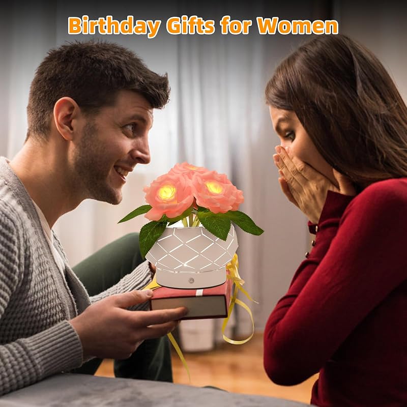 Lampada touch a forma di fiore di girasole, lampada da tavolo senza fili ricaricabile, 3 colori, dimmerabile,regalo per la mamma per San Valentino, festa della mamma (Rose-6)