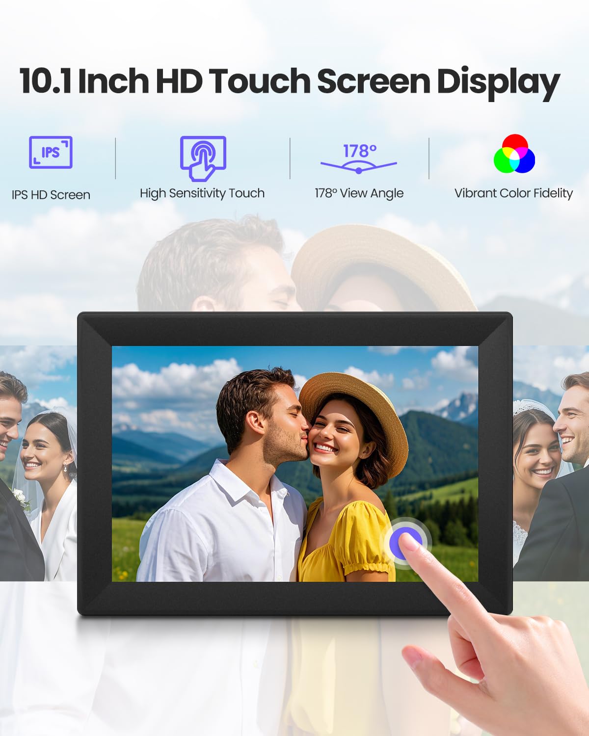 Uhale 10.1inch Digital Picture Frame WiFi Smart Touch Screen Digital Photo Frame 1280 * 800 IPS HD Display Screen Electronic Photo Frame 16GB Storage, Send Photos and Videos Instantly with Uhale