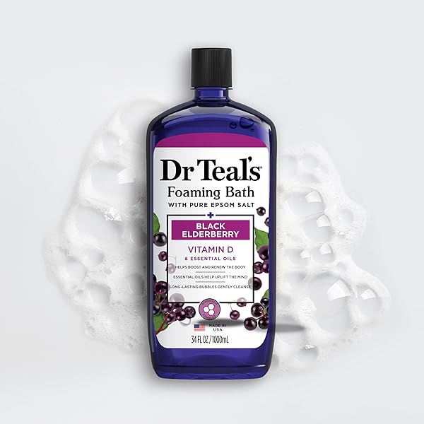 DR TEAL’S FOAMING BATH WITH PURE EPSOM SALT, BLACK ELDERBERRY WITH VITAMIN D, 34 FL OZ (PACK OF 2)