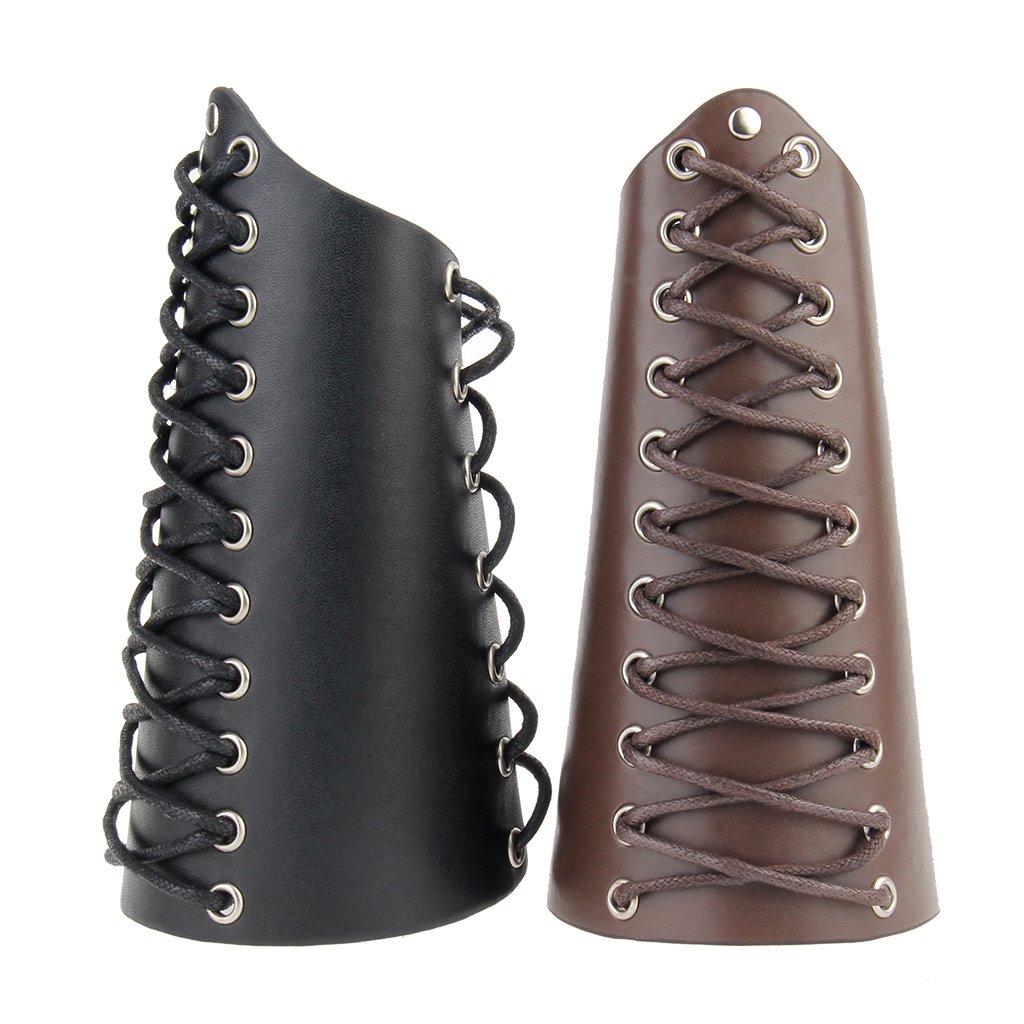 LIANCHI 2pcs Unisex Faux Leather Gauntlet Wristband Wide Bracer Arm Armor Cuff (Black)