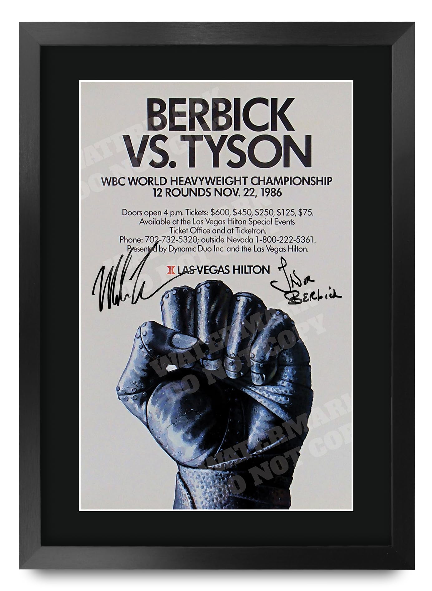 HWC Trading FR A3 Mike Tyson vs Trevor Berbick 1986 Bout Gifts Printed Signed Autograph Poster for Boxer Memorabilia Fans - A3 Framed