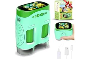 NICMORE 1000X Handheld Microscope for Kids : 4K 2.0" Screen Rechargeable Telescope and Camera Combo with 6 Slides, Perfect for Indoor Outdoor Exploration, Portable Edu for Age 3-12 Children