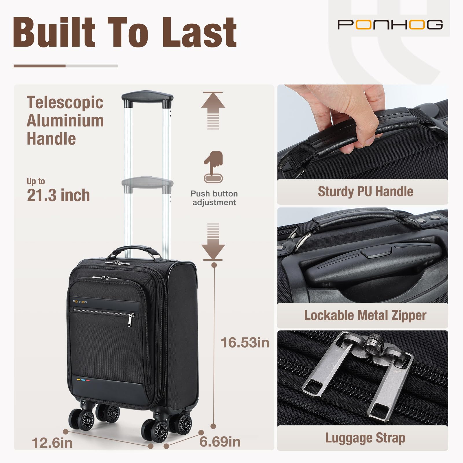 Underseat Carry on Luggage With Wheels,16 Inch Softside Expandable Under Seat Suitcase, Airline Approved Personal Item Bag for Men Women, Black