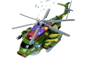 Bloolilies Helicopter Toy for Kids 3-5, Army Military Toy Helicopters with Lights and Music for Toddlers Birthday, Bump and Go Airplane Toys for Boys Girls 3 4 5 6 7 Years Old