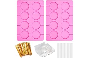 2Pcs Silicone Hard Candy Chocolate Molds, Round Non-stick Silicone Lollipop Sucker Mold Making Kit with 20 Sticks, 20 Count G