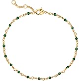 MEVECCO Dainty Gold Beads Bracelets,18K Gold Plated Handmade Cute Emerald Zircon Bead Chain Minimalist Bracelet for Women Jewelry Gifts