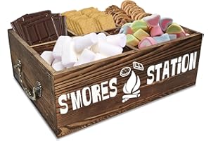 Arflo S'mores Station With Handles - Farmhouse Smores Kit, Smores Caddy Accessories Organizer, Smore Kit Lake House Decor, Marshmallow Tray for Fire Pit Outdoor, Dark Brown