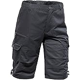 Mylldey Men's Cargo Shorts 3/4 Relaxed Fit Mens Running Shorts 7 Pockets Elastic Waist Cotton Hiking Shorts