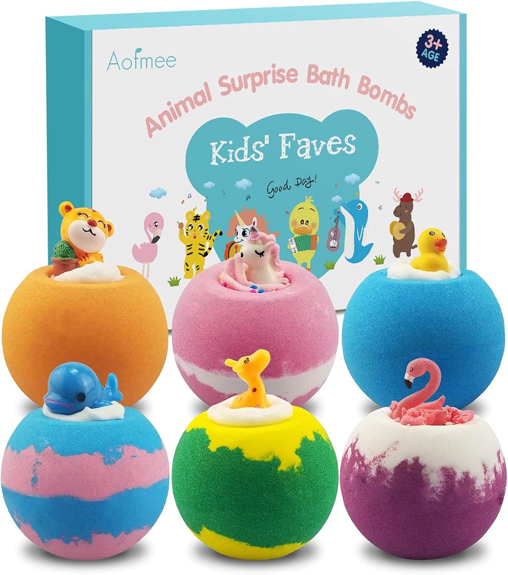 Aofmee Bath Bombs for Kids with Toys Inside Handmade Natural Spa Fizzies