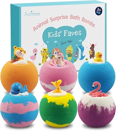 Aofmee Bath Bombs for Kids with Toys Inside Handmade Natural Spa Fizzies
