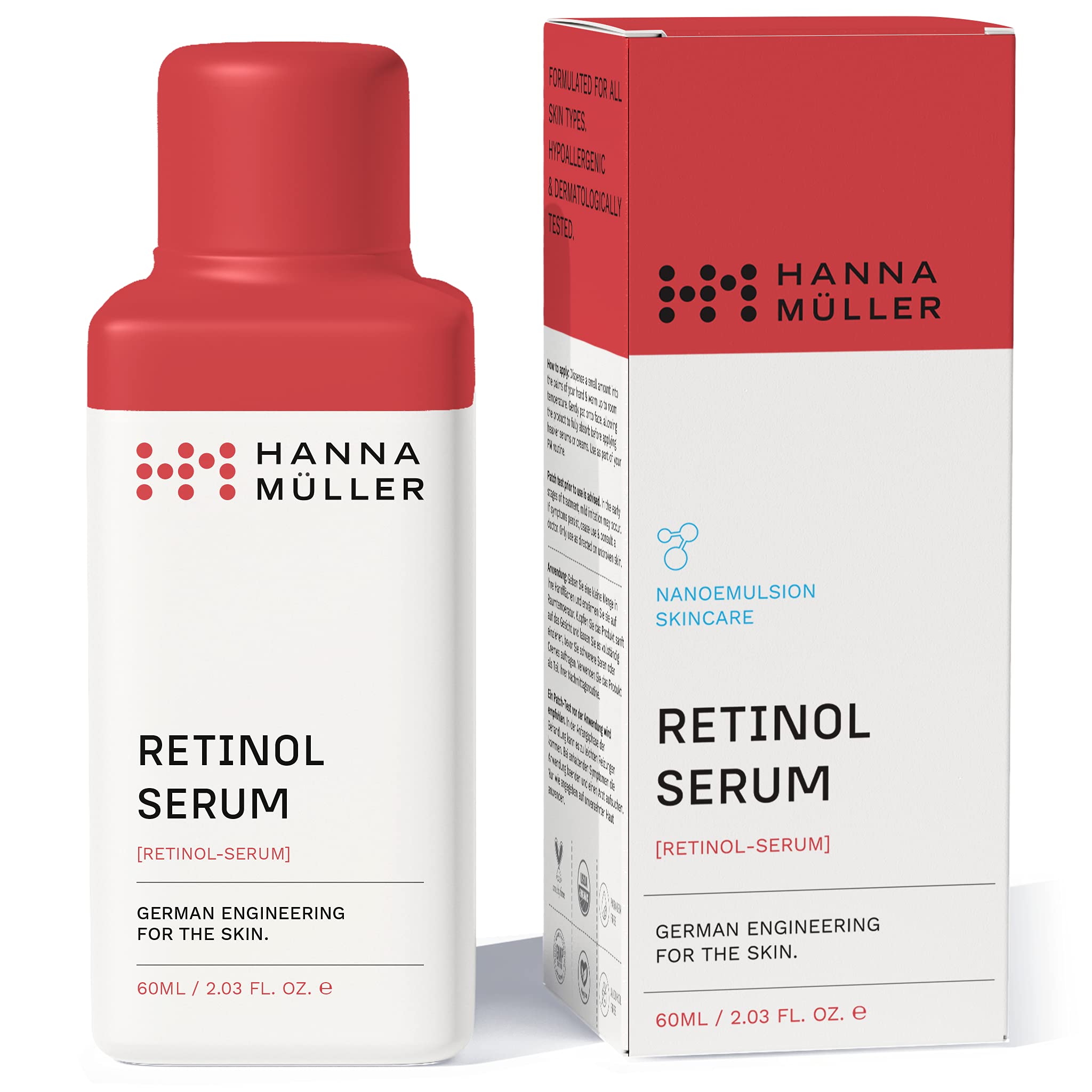 Pure Retinol Serum for Face with 1% Retinaldehyde – Fast Acting and 2.5% More stable with patented Nanoemulsified Formula - Hydrasoothe Complex for Sensitive Skin, Retinoids for Face - 60ml