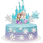 6 Pcs Cute Anime Birthday Cake Toppers, Snow Theme Princess Cake Decorations for Ice Party Supplies