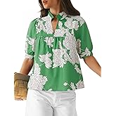 Cicy Bell Womens Floral Babydoll Blouse Peplum Puff Sleeve V Neck Tops Casual Pleated Loose Fit Boho Shirts