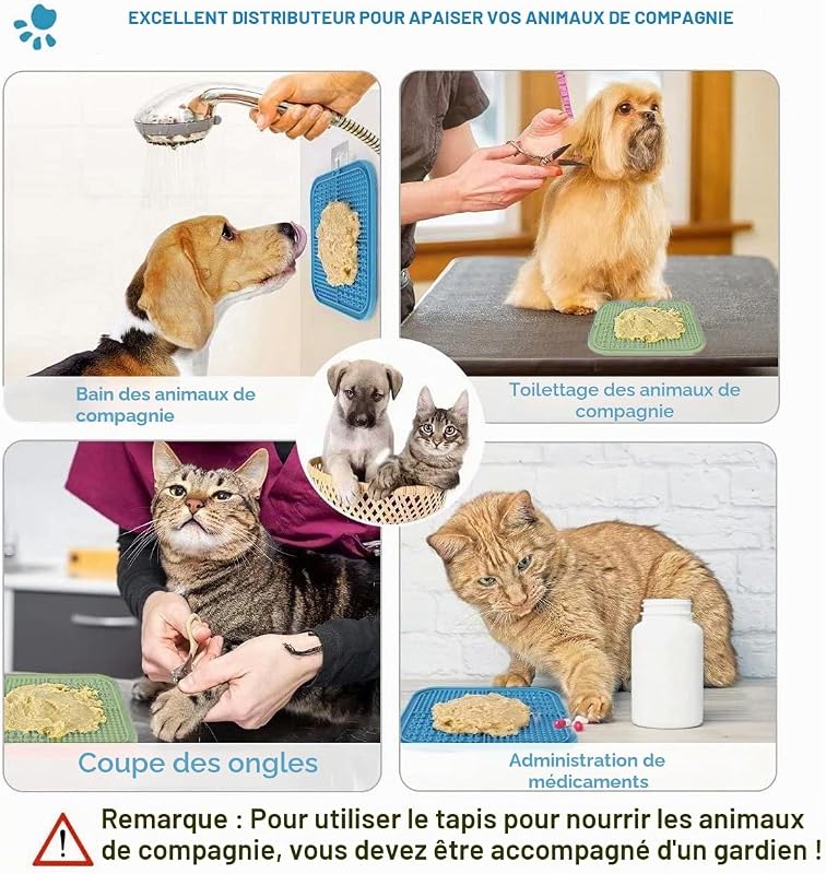 Tapis à Lécher pour Chiens & Chats avec Ventouses, 1 Pack Carré Tapis à Lécher pour Chien à Alimentation Lente pour Soulager l'Anxiété & l'Ennui, Jouets pour Chiens pour les Occuper, Tapis de