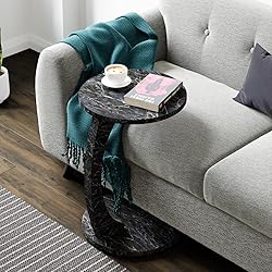 C-Shaped Round End Table with Rolling Wheels