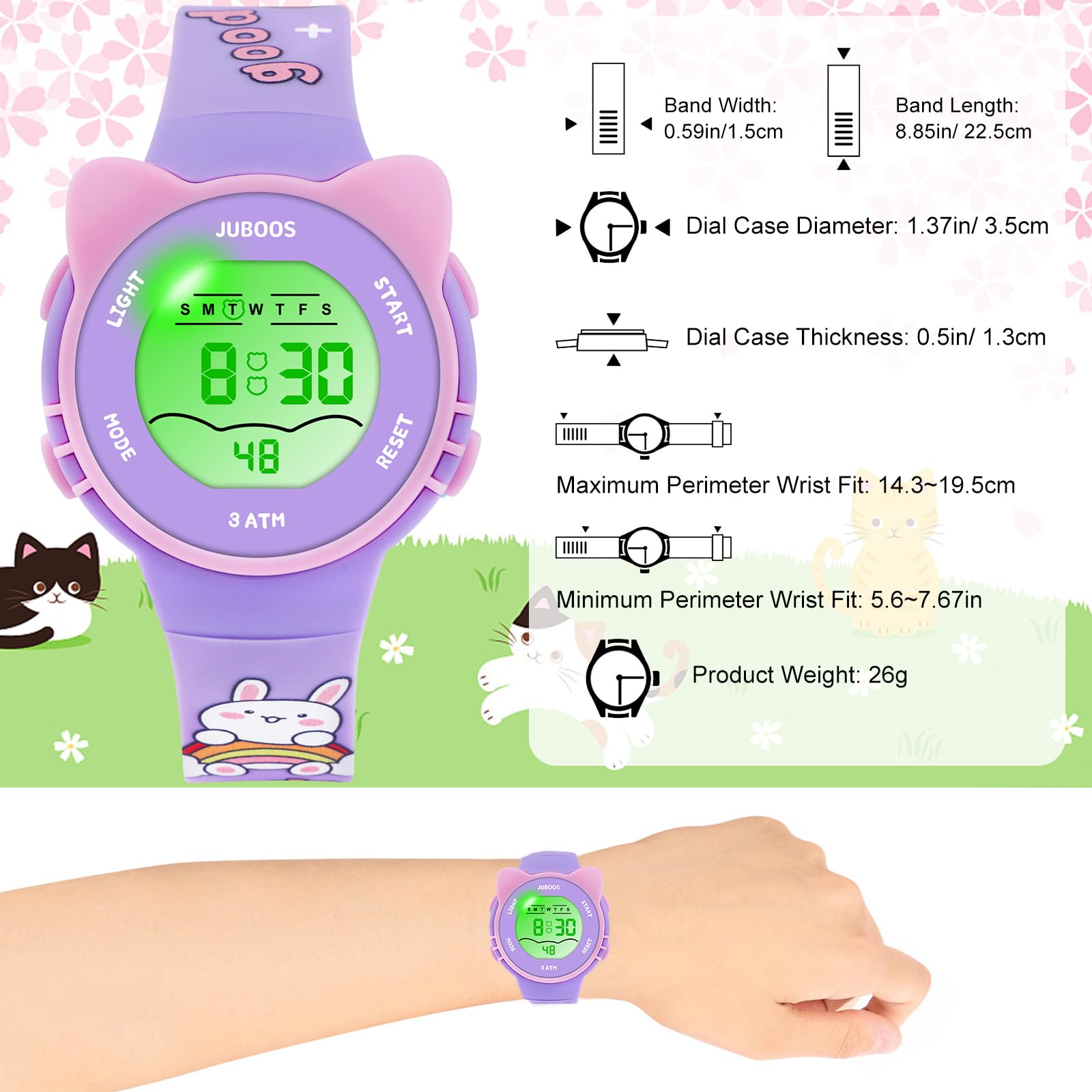 Juboos Kid's Digital Watch for Boys and Girls, Waterproof LCD Digital Sports Kids Watch with 7 Color LED Lights, Stopwatch, Alarm