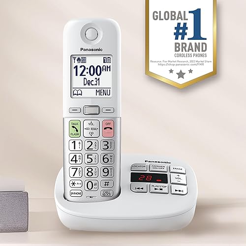 Panasonic Cordless Phone, Easy to Use with Large Display and Big Buttons,  Flashing Favorites Key, Built in Fla
