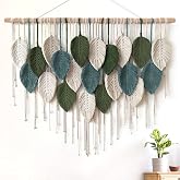 Macrame Wall Hanging Large Boho Home Decor Modern Bohemian Leaves Tapestry | KHOYIME Handmade Yarn Woven Feather Leaf Chic Wall Art Decorations for Bedroom Living Room Nursery Backdrop 39" W X 29.5" L