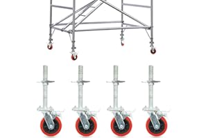 NISORPA 8 inch Scaffolding Caster Wheels with Brake 4 Pack 1-1/4" OD Scaffold Screw, 21" Hight Screw Adjustable Leveling Scaffolding Wheels