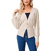 Women's Deep V Neck Pullover Sweater Long Lantern Sleeve Knit Jumper Top Casual Elegant Fall Winter Sweaters