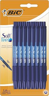 BIC Soft Feel Click Grip Blue Ballpoint Pens 1.0 mm Retractable 15 Pack
