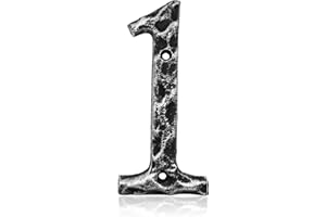 BETLIGHT 5.5 Inch House Numbers- Unique Cast Iron Metal Address / Mailbox Number for Outside or Front Door, Handmade Antique Silver Finish, Number 1