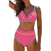 popvil High Waisted Bikini Sets for Women Tummy Control Swimsuits Neon Two Piece V Neck Drawstring Bathing Suits 2026
