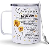 Hyturtle Daughter Mug With Lid & Spoon Gifts from Mom on Christmas Birthday, 12oz Insulated Stainless Steel, Sunflower Daughter-in-law Gifts From Mom for Women Coffee Tea Travel Cup Present Keepsake
