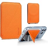 Denior for Magnetic Wallet RFID Slim Card Holder with 1 Card Slot, Capacity for 1-2 Cards Magsafe Compatible Slim for iPhone 17/16/15/14/13/12 Series Phone Wallet (Orange)