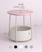 VASAGLE Round Side Table with Fabric Basket Pastel Pink Cloud White LET223R61 view 4