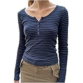 Women Fairy Grunge Y2k Long Sleeve Shirt Striped Crewneck Tee Shirt 90s Vintage Gothic Tops Teen Girls Streetwear