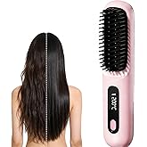 2026 New Go Brush Pro for Short Hair, Portable Straightener Brushs for Travel, with LCD Temperature Display,Fast Heating Cordless Mini Hair Brushs Styling Tools (Pink)