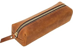 ECHSRT Small Pencil Pouch-Full-Grain Leather Pencil Case for Men- Vintage Genuine Leather Pouch for Adults-Stationery Organiz