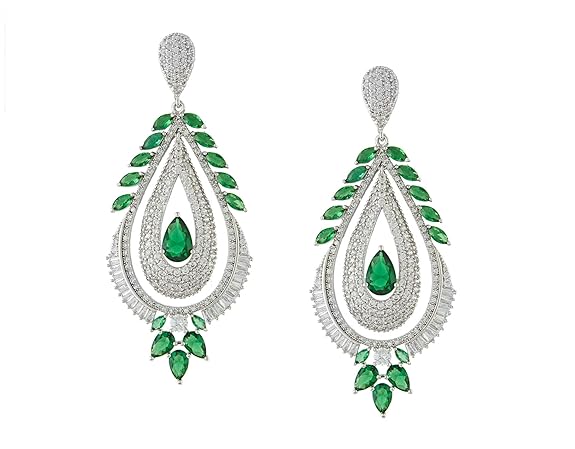 Silver Copper Emerald Drop Earrings for Women