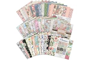 E-WEICHEN 72 Sheets Scrapbooking Paper Pad 6”x6” 160GSM Single Sided Decorative Paper Pack Journaling Supplies Patterned Cardstock for Craft Present Wrapping Vintage Flower