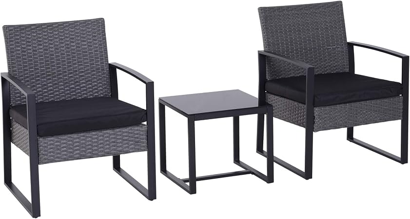 Garden Furniture Sets Garden Outdoors Lxdur Black Garden Furniture Sets Outdoor Indoor Patio Bistro Glass Table High Back Chairs Seating 3pcs Round Set