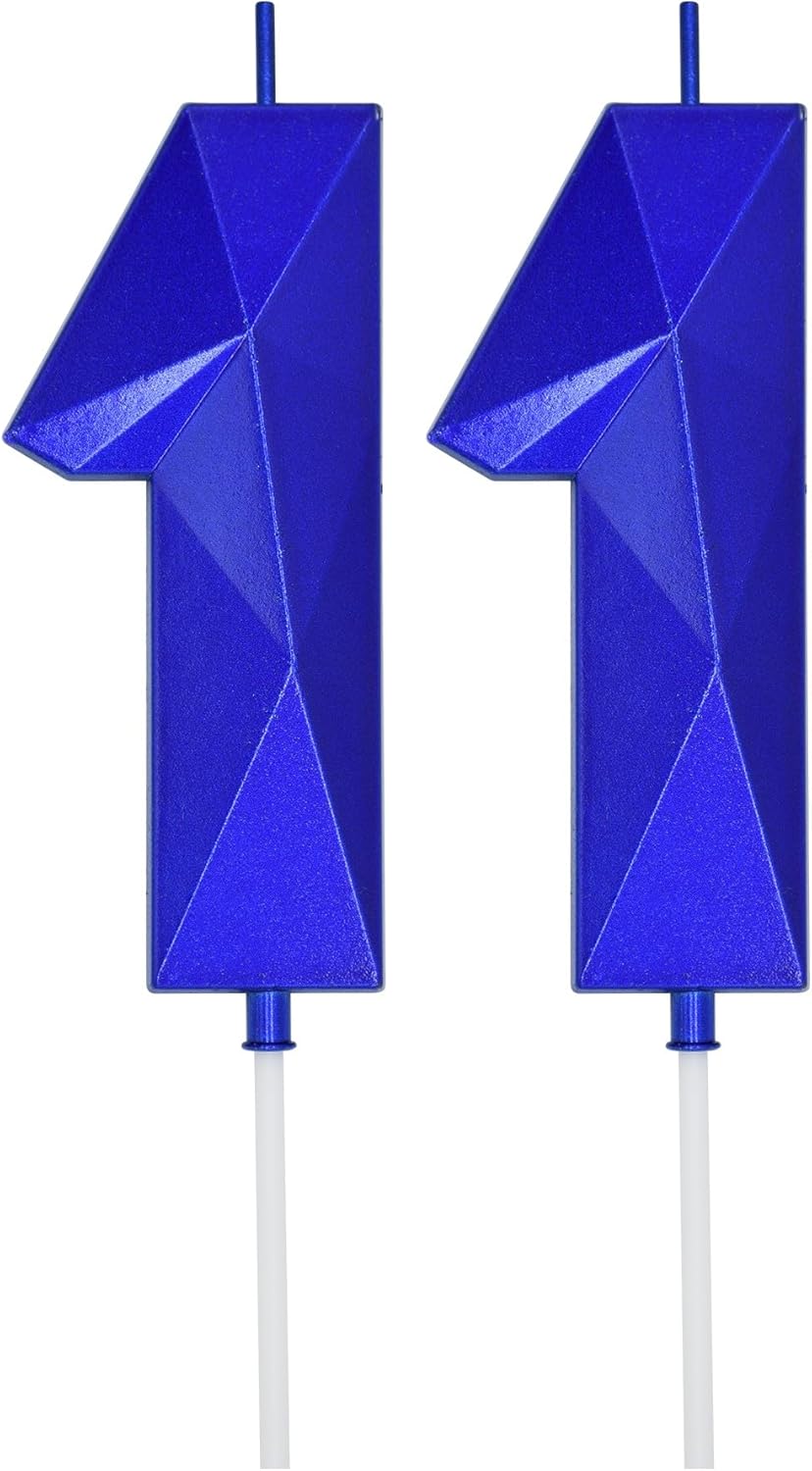 Candles & Holders - DERVENTA Birthday Candles Big Numbers 3D Blue 3.7 inch Party Cake Topper 1 Piece (Number 11 Blue)