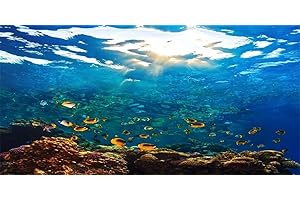YongFoto Ocean Theme Fish Tank Background 48x18 inch Seaweed Coral Reef Rock Seafloor Tropical Fish Underwater Sea World Polyester Backdrop Reptile Habitat Terrarium Aquarium Background