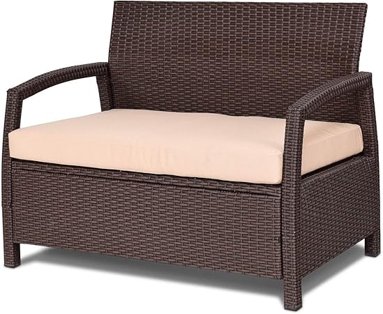 Amazon Com Autentico Outdoor Rattan Loveseat Sofa Couch Bench