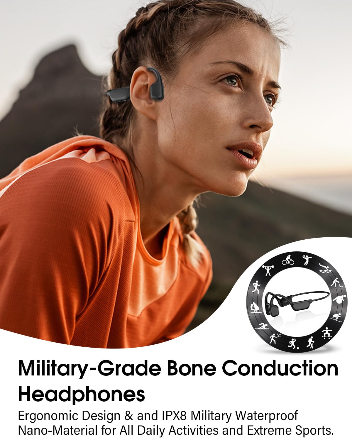 Condition photo showing New/Like New for zovimax bone conduction headphones, ipx8 waterproof swimming headphones, open ear headphones with mp