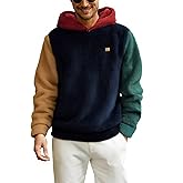 Verdusa Men's Color Block Fuzzy Fleece Hooded Sweatshirt Long Sleeve Pullover Hoodies