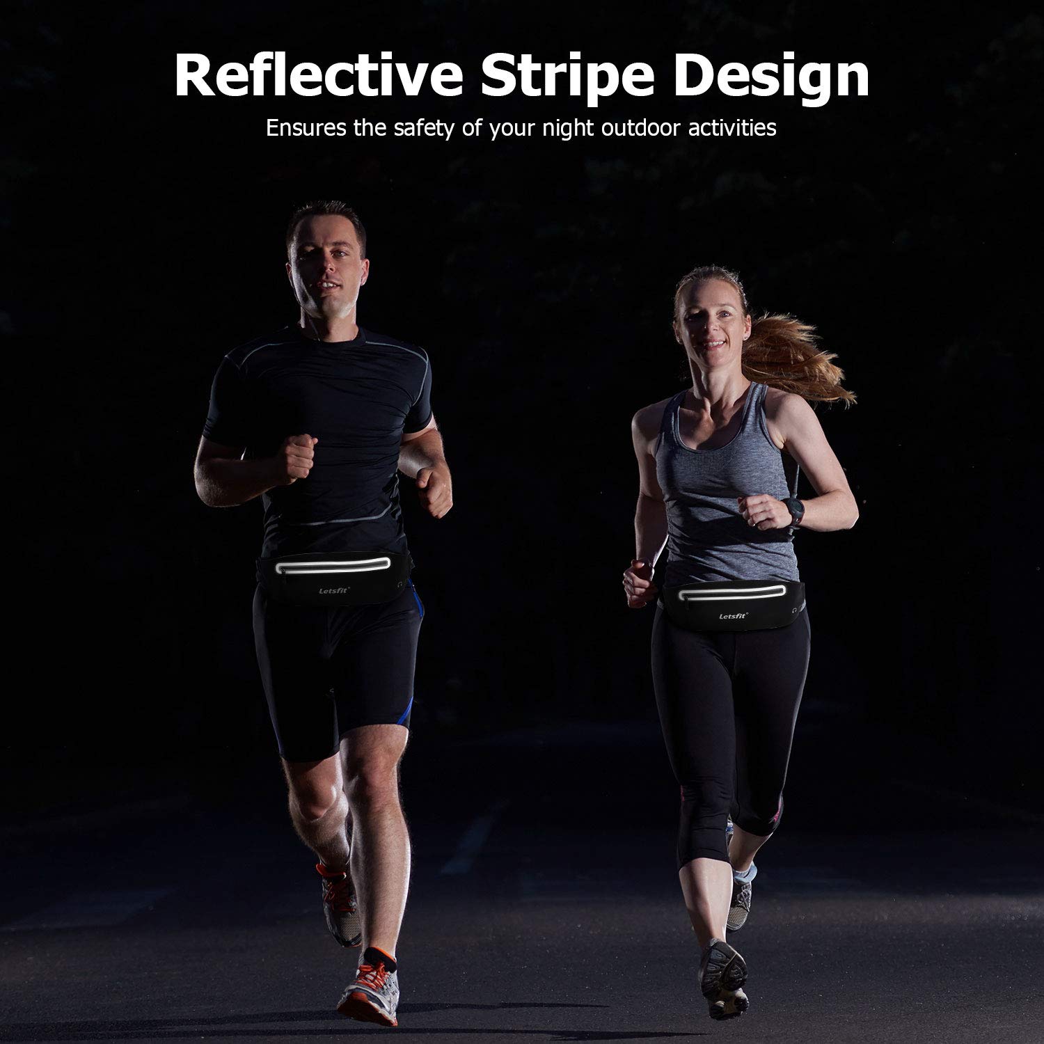 Letsfit Running Belt Waist Pack, Water Resistant Waist Bag for Running Hiking Cycling Climbing, Adjustable Running Pouch Belt for iPhone XR XS MAX 8 7 Plus Samsung Galaxy, Black