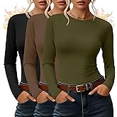 Yearntown 3 Pack Women's Thermal Shirts Fleece Lined Long Sleeve Top Crew Neck Raglan Thermal Winter Base Layer Undershirts