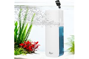 AQQA Aquarium Filter for 5-10 Gallon Tank, 79GPH Internal Small Fish Tank Filter with Dual Water Outlet & Aeration for Crystal Clear Water Submersible Pump& Filter System (3W for 5-10 Gal Tank)
