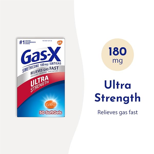 GAS-X ULTRA STRENGTH GAS RELIEF SOFTGELS WITH SIMETHICONE 180 MG FOR BLOATING RELIEF – 50 COUNT
