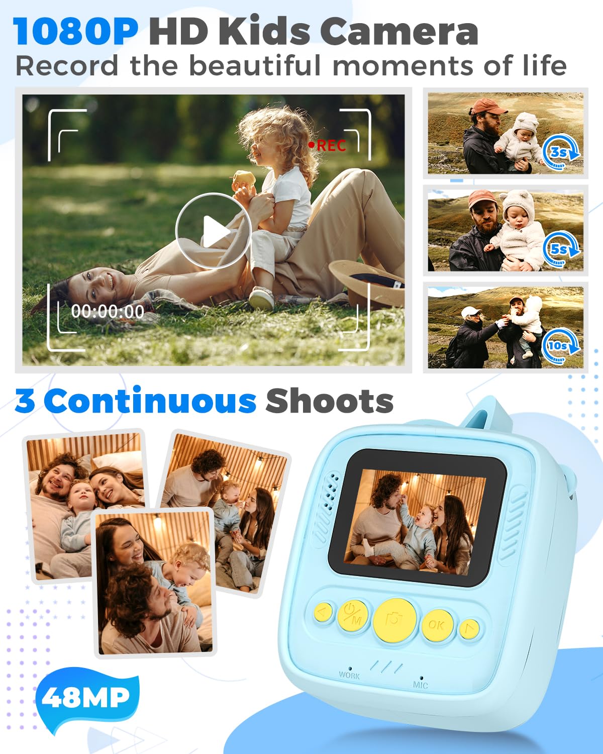 YTETCN Instant Print Camera for Kids 3-12 Years, Kids Camera with 32G SD Card & 300 Photos Paper, 48MP Photo 1080P Video, Christmas Birthday Gifts for Girls Boys Toddler