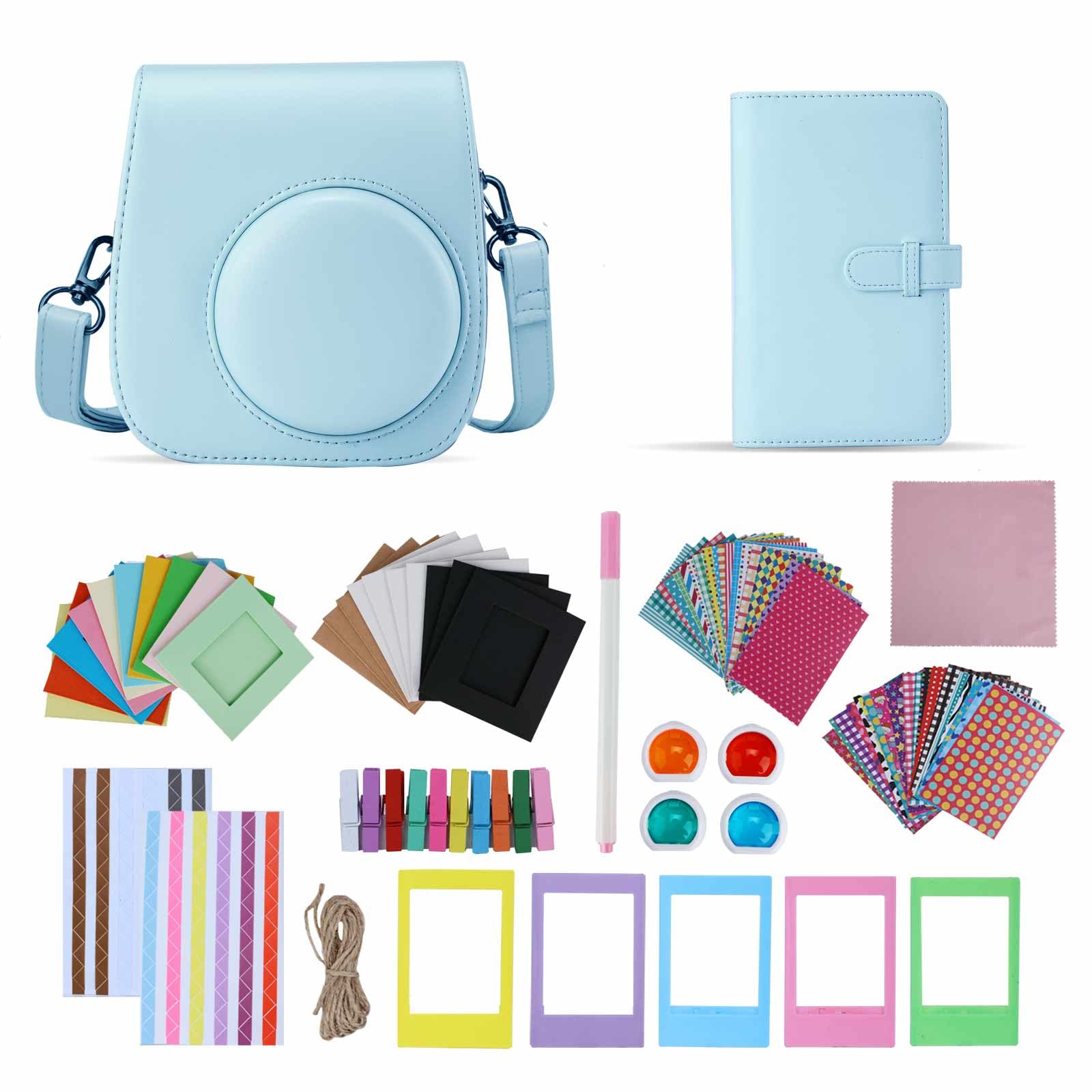 TONYLAIJIANTAO Instant Camera Mini 11/12 Accessories Compatible with Fujifilm Instax Film Camera, Include Case/Album/Filters/Film Frames/Border Stickers. (Blue)