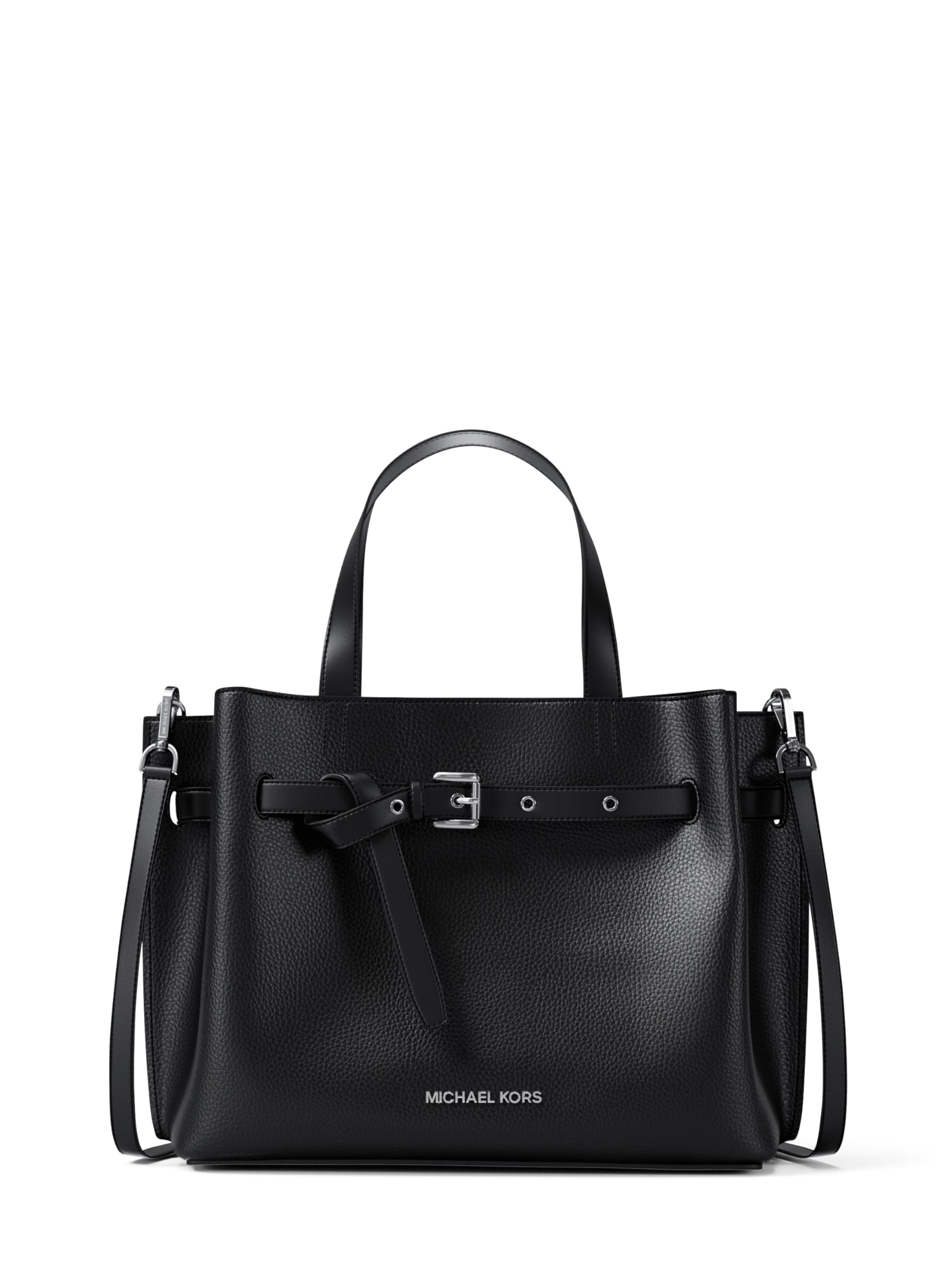 Michael Kors Women’s Emilia Medium Satchel, Black/Pebbled Leather, One Size