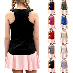 Athletic Tank Tops for Girls Summer Workout Ruffle Racerback Tank Tops Crewneck Casual Shirts Loose Running Gym Tee